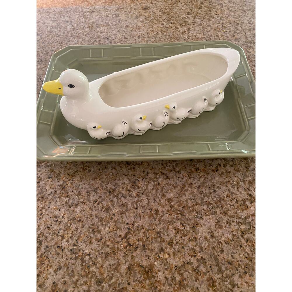 Vintage Duck with Ducklings Candy Dish Dip Bowl Planter